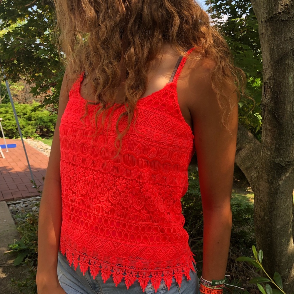 Hot pink lace tank top
